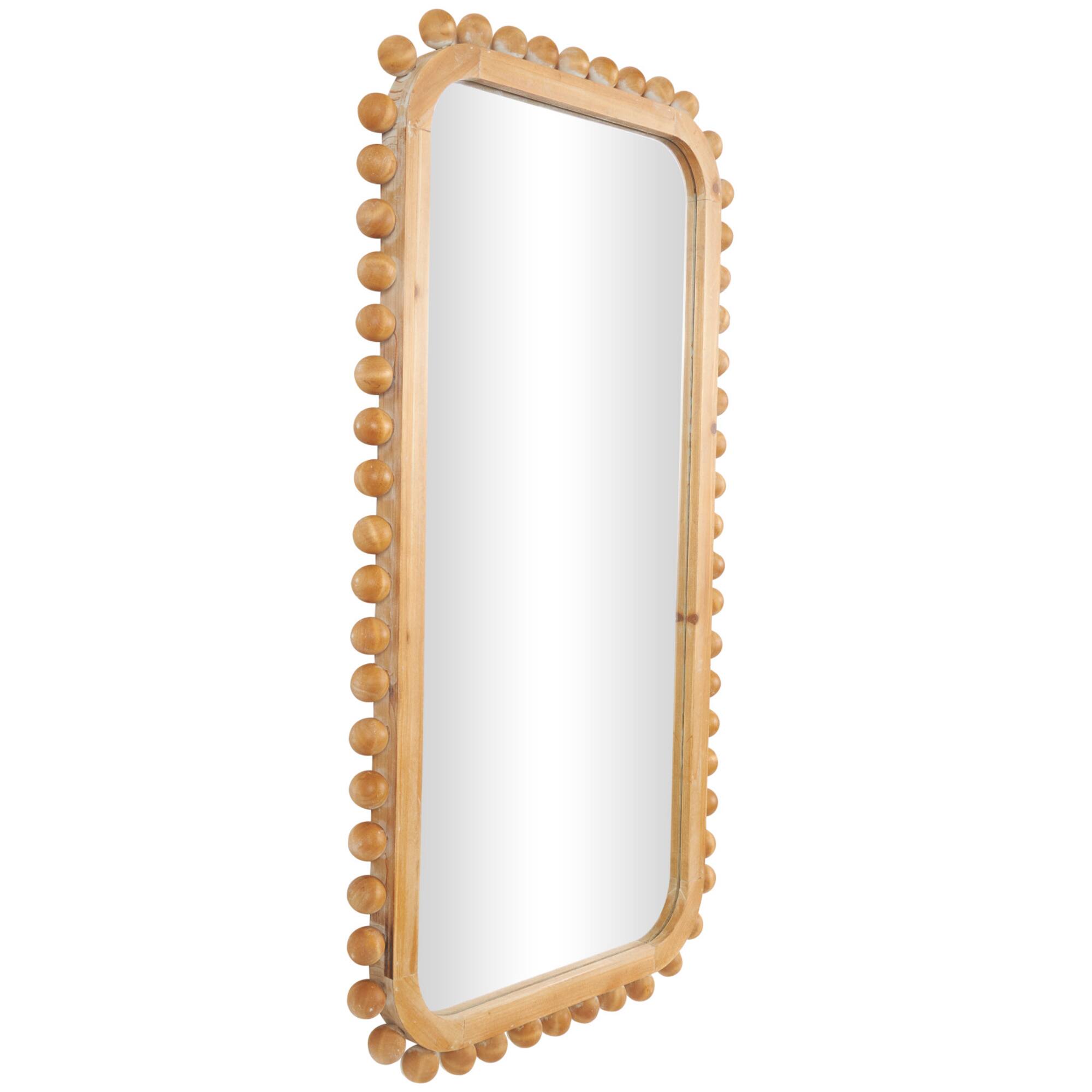 24" x 45" Brown Wood Wall Mirror with Beaded Frame